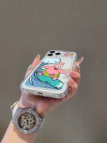 SpongeBob SquarePants 1pc Cartoon Funny Surfing Ocean Pattern Perforated Shockproof Phone Case Cover, Compatible With Samsung/Compatible With IPhone 17/16/15/14/13/12/11 Pro Max/12 Pro/14 Plus And Other Models - Multicolor - View 5