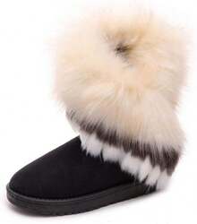 King Ma Women's Faux Fur Tassel Winter Snow Boot Suede Flat Ankle Boots - Đen1 - Xem 3