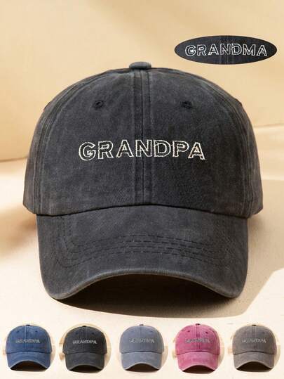 1pc Unisex Adjustable Size Soft & Comfortable Outdoor Casual Fashion Sunshade Baseball Cap, Vintage Washed, Embroidered "GRANDPA/GRANDMA" Letter, Versatile For Daily Wear, Gift, Multiple Colors