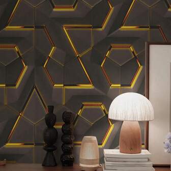 1 Rolle 3D geprägtes Vintage Backstein Selbstklebetapete, asymmetrisches geometrisches Schwarz-Gold Muster, DIY Dekoration für TV Hintergrund, leicht zu reinigen, geeignet für Schränke, Möbel und Raumwände