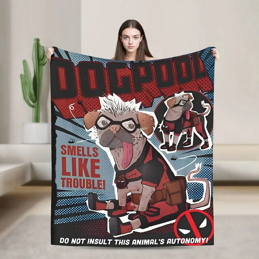 Dogpool Deadpool Smells Like Trouble Knitted Blanket Flannel Super Soft Throw Blanket For Bed Bedspread - Phong cách 2 - Xem 1