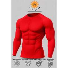 Men's Thermal Shirt Second Skin UV Protection Thermal Blouse - 紅色 - 查看 2