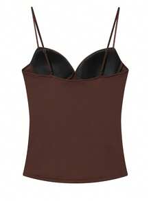 Áo camisole corset đỏ, áo camisole không tay gợi cảm dành cho nữ và áo hai dây, áo crop top hở lưng thời trang Y2K, áo camisole thanh lịch thoải mái mùa hè - Cà phê nâu - Xem 6
