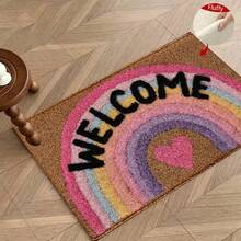 1pc Rainbow Print Super Soft Microfiber Bath Mat, Non-Slip Bathroom Carpet, Door Mat, Absorbent Bath Rug, Machine Washable, Low Pile, TPR Backing, Knitted Fabric, Suitable For Bathroom, Bedroom, Kitchen, Entryway, Indoor & Outdoor Use, Bathroom Accessory & Decor, Perfect Housewarming Gift - Multicolor - View 5