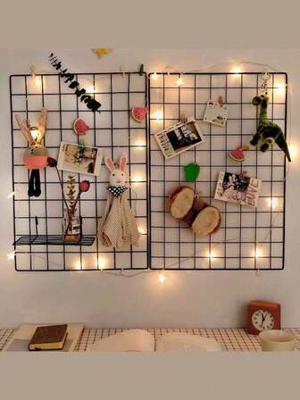 Grid Photo Wall, Wire Wall Grid For Photo Display, Photo Frame Collage Board, Wire Mesh Wall Panel Room Decoration, DIY Iron Photo Frame Collage For Hanging Wall Decoration, Foldable Multiple Picture Organizer. Home Decor Back To School School Supplies, Wall Decor, Room Decor, Home Decor, Room, Room, Bedroom Decor, Shelves For Wall.