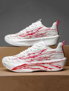 Men's Breathable Mesh Luminous Casual Sneakers, Soft Sole Sports Shoes For Teenagers, Students, Running, Physical Exam, Fashionable, Versatile, Comfortable, Outdoor, Korean Style Athletic Shoes - Red - View 1