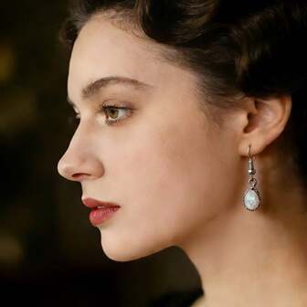 [Pendientes con colgante de piedra lunar para mujer] Elegantes pendientes con colgante de piedra lunar imitación de circonita - Adecuados para mujeres, regalo ideal para fiestas, San Valentín y Navidad