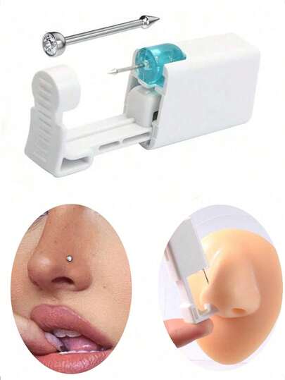 1 Nose Piercing Kit With Silver Nose Studs, 1 Pack Nose Piercing Gun, Disposable Nose Piercing Kit, White Nose Piercing Gun Tool Set