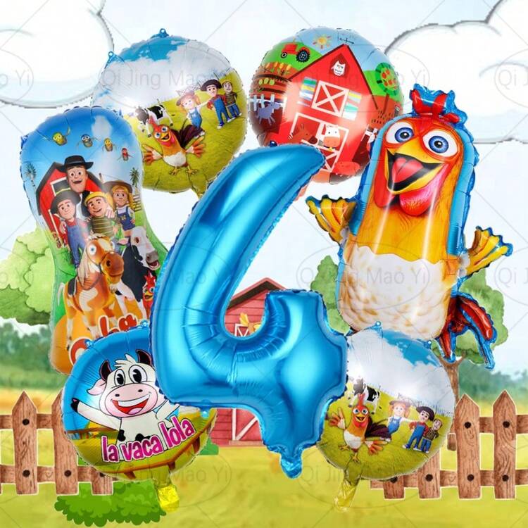 7件套农场主题气球套装，包含32英寸数字1-9气球、小鸡造型气球和圆形气球，适合生日、周年纪念、毕业典礼、夏季庆祝派对装饰，也是送给儿子或女儿的惊喜礼物。 - 藍色 - 查看 6