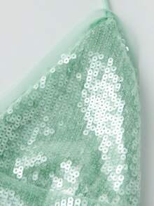 Women Sequin Halter Tops Y2K Sparkly Spaghetti Strap V Neck Slim Fit Sheer Mesh Cami Tank Tops Summer Backless Sleeveless Bling Glitter See Through Camisole Crop Tops Cute Going Out Vests Tops Party Club Streetwear - 綠色 - 查看 8