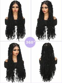 Peruca de Renda Completa de 30 Polegadas, Tranças Sem Nós, Cabelo da Moda Encaracolado, Tranças Dreadlock, Peruca Sintética de Renda Completa com Cabelo Curto para Mulheres, Trançada para Peruca Tecida, Preta, Ombré Preta e Marrom, Borgonha, Multicolorida para Uso Diário, Festa, Feriado e Festival de Música, Halloween - Preto - Visão 7