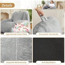 Sillón Puff Gigante, Sofá Puff de Piel Sintética con Relleno, Sillón Puff para Adultos, Sofá de Suelo Grande con Asa, Sofá Puff Grande para Sala de Estar - Gris - Ver 7