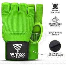 WYOX Vendas de Gel Boxeo, Guantes Interiores para Hombre y Mujer, Correa de muñeca de 80 cm, Soporte Acolchado para Nudillos, Vendas sin Dedos para Entrenamiento de MMA - L-XL-Verde - Ver 2