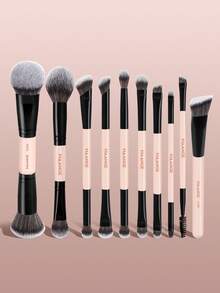 MAANGE 7/10支装柔软触感双头专业化妆刷套装，包含高光刷、散粉刷、腮红刷、面部刷、遮瑕刷、轮廓刷、鼻影刷、眼影刷、细节刷、粉底刷，多功能便携式化妆刷 - 杏色 - 查看 14