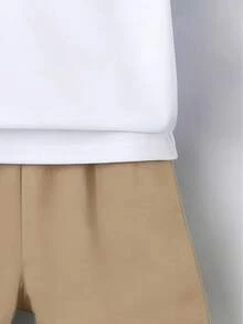 Bộ đồ thể thao mùa hè cho bé trai gồm áo thun ngắn tay in hình ngựa và quần short. - Màu Khaki - Xem 5