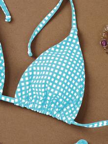 2026 女士蓝白格子吊带系带比基尼，甜美性感两件套，适合浪漫假期、夏季海滩、女士生日装、女士健身服、女士优雅连衣裙、女士度假装、女士休闲上衣 - 彩色 - 查看 4