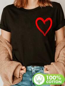 Womens 100 Valentines Day T Shirt Red Heart Print Short Sleeve Round N-2 (2) - 黑色 - 查看 1