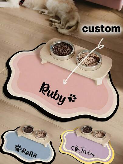 Customizable Quick-Drying Pet Feeding Mat, Personalized Pet Feeding Mat - Quick-Drying Waterproof Non-Slip Cat Bowl Mat, Can Print Pet Name - Splash-Proof, Absorbent, Easy To Clean Design, Paw Print Pattern, Suitable For Cats And Dogs