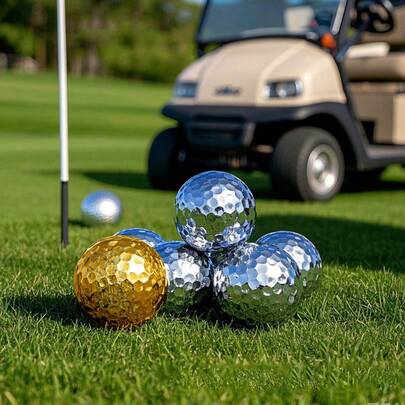 1pc Premium Gold/Silver Plated Golf Ball, Durable & Accurate High Visibility Golf Equipment