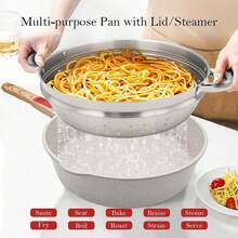 Handy Pan Set Non-Stick, Premium 4-Pc Set With 4.5-Quart Frying Pan, Steamer/Strainer Basket, Glass Lid & Silicone Spatula, Removable Handle, Oven , Toxin-Free, White BC51BF00 - 白色 - 查看 7