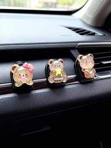 AD 3个随机款式前排座椅汽车挂钩，闪亮蜂蜜熊造型可爱卡通创意装饰汽车内饰配件 - 摩卡棕 - 查看 3