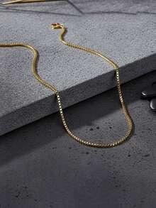 1 件 18K 镀金不锈钢方形设计简约链条项链，适合男士日常佩戴，可作为送给男朋友、父亲、丈夫、同学的礼物