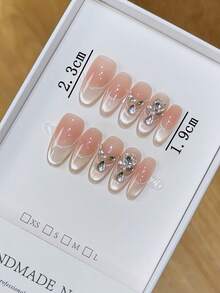 Powder Blusher French Cat's Eye Nail Art Press Nail With Flash Drill