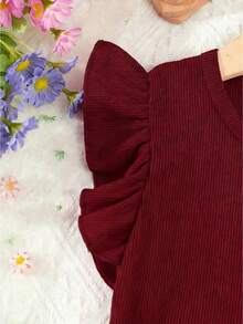Girls' Sleeveless Floral Print Dress With Belt, Cute Outfit For Autumn And Summer - Burgundy - View 4