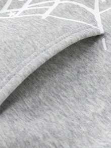 Spiderweb Print Hip-Hop Style Hooded Sweatshirt Set, Street Casual Loose Hooded Sweatshirt Set - Xám - Xem 5