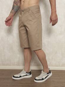 Men's Bermuda Shorts In Twill With Elastane - Sizes 38 To 48 - Black, Beige, White, Green, Blue, Caramel, Gray, Wine Green. Factory Outlet For Men's Black Denim Shorts. - 香檳色 - 查看 5