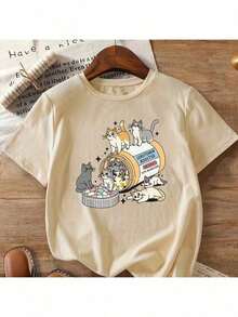 Unisex Cotton T-Shirt With Serotonin Booster Side Effect - 卡其色 - 查看 2