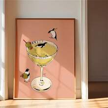 1 件复古企鹅鸡尾酒图案印刷品，美学墙饰，复古墙饰，印刷品，数码印刷品，可打印艺术品，吧台车装饰画，艺术装饰，墙饰，油画艺术，家具装饰，时尚风格艺术，无框 - 彩色 - 查看 7