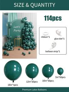 石蓝色气球套装,包含114/70/45/10个18英寸、12英寸、10英寸和5英寸的气球,颜色分别为石板蓝、绿色、波西米亚风和蓝绿色,适用于生日、毕业典礼、迎婴派对、性别揭晓派对、婚礼、父亲节、鲸鱼主题派对装饰。 - 石板藍 - 查看 13