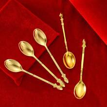1/2/5pcs Dessert Spoons, Daily Use Coffee Stirring Small Spoons - Gold - View 3