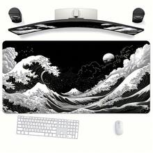 1pc Extra Large Japanese-Style Black Wave Gaming Mouse Pad - Ergonomic Design, Non-Slip Rubber Base, Artistic Japanese Landscape Pattern, Suitable For Computers And Tablets, Durable And Smooth Surface, Computer Mouse Pad | Art Mouse Pad | Durable Mouse Pad, Extra Large Mouse Pad - Multicolor - View 9