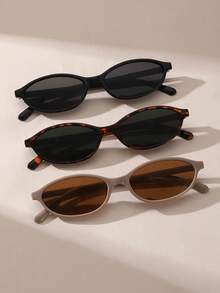 3pcs/Set Retro Oval Small Frame Fashion Women Eyeglasses, European And American Ins Street Style - Oval Frame - View 9