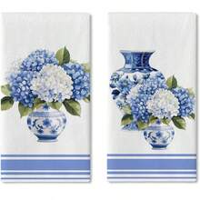 2pcs Blue And White Porcelain Floral Print Kitchen Towels, Super Absorbent Kitchen Dishcloths, Soft , Machine Washable, Multipurpose Decorative Items, Birthday Gifts For Family And Friends, Suitable For Cooking, Baking, Cleaning, Bathroom, Tabletop Decor - Perfect Home Decor Choice.