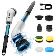 IAGREEA 2026 Electric Spin Scrubber, An Electric Cleaning Brush That Is And Features A Rotating Design. It Can Use Cleaning Solutions And Comes With 9/7/5 Interchangeable Brush Heads, 1500mAH, Offering 2 Adjustable Speeds. This Versatile Scrubber Is Suitable For Bathrooms, Kitchens, Bathtubs, Tiles, Sinks, Walls, Windows, And Cars. - Black and White - View 14