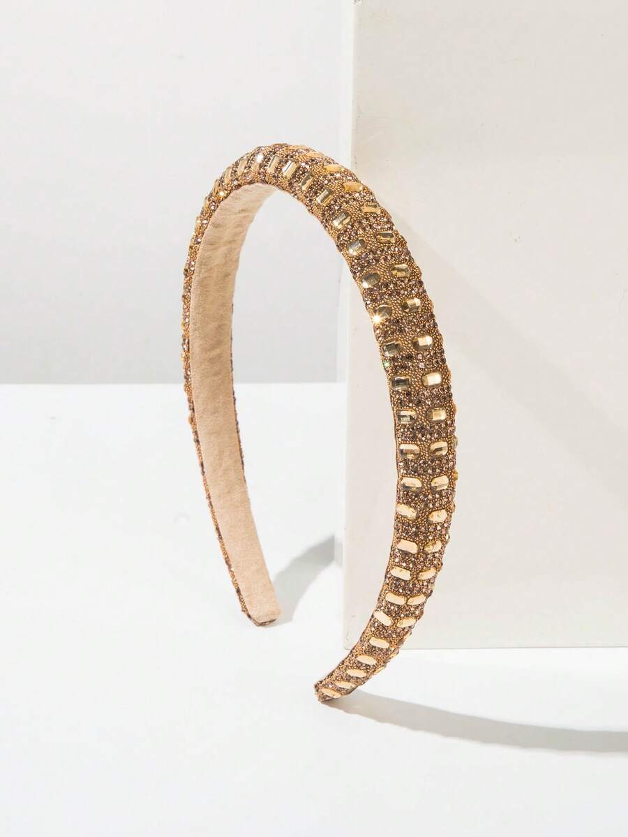 1件新款几何图案优雅水钻装饰细发箍，时尚高端女士日常佩戴发饰 - 咖色 - 查看 1