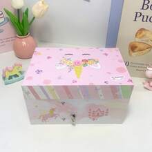 1pc Floral Unicorn Music Box, Paper Jewelry Storage Box Playing Swan Lake, Eyelash Wreath Unicorn Design With Rotating Heart And Mirror, Decor For Bedroom/Living Room, Suitable For New Year, Valentine's Day, Christmas, Birthday, Wedding - Rectangular Flower Unicorn - View 4