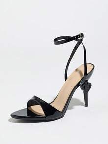 Women's Sexy Waist-Cinching Criss-Cross Buckle Slim Ankle Strap High-End Glossy Textured Skin-Friendly Versatile Elegant Mysterious Shiny Black Fashion High Heel Pointed Toe Heart-Shaped Heel Party Banquet Wedding Graduation Outdoor Travel Valentine's Day Mother's Day Christmas New Year Teacher's Day Thanksgiving Sandals - Black - View 4