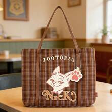 Miniso Túi xách kẻ caro thuộc series Zootopia của Disney - Có hình Judy và Nick, đáy được gia cố, chịu lực tốt, phù hợp cho văn phòng và những chuyến đi ngắn (1 chiếc) - Nhiều màu - Xem 5