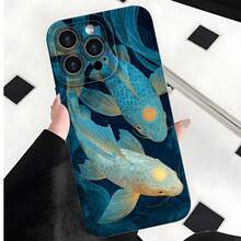 2026 nueva funda de teléfono esmerilada, funda de teléfono diseño de pez koi para  17 15 Pro Max  17 14 Pro  17 13  Galaxy S23 S22 S21 funda de teléfono regalo para él y ella regalo de San Valentín cumpleaños - Negro - Ver 3