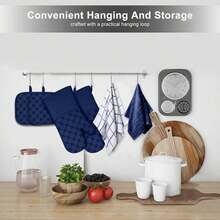 WALEED SANI Oven Mitts Kitchen Towels Dishcloths With Pot Holders Sets 12PCS, Dish Towels Sets, Oven Gloves Pot Pads Heat Resistant 500 Degrees With Non-Slip Silicone Surface For Cooking Baking Grilling-Gray - Marine Blue - 查看 7