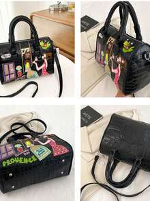 Große Kapazität Damen Umhängetasche, personalisierte Handtasche mit Krokodil-Stickerei, einzigartige Schultertasche, geeignet für tägliches Einkaufen, Pendeln, Modekleidung, Partys, Campus, neue bestickter PU-Tasche mit super großer Kapazität, mit neuer Applikationstechnologie, farbenfrohe bestickte Muster