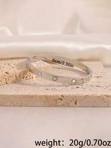 Camhanno 1/2pcs Stainless Steel Bracelet, Women's - Elegant Heart-Shaped Clasp Design, Sparkling Details, Ideal For Parties And Gatherings, Emits Soft Glow Under Lights, Lightweight And Stackable, Perfectly Matches Holiday Outfits And Bold Styles To Help You Stand Out In The Lively Party Atmosphere. - Silver - View 2