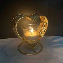 Candelabros de San Valentín, elegantes adornos de metal con forma de corazón para escritorio, decoración para fiestas y el hogar. - dorado - Ver 1