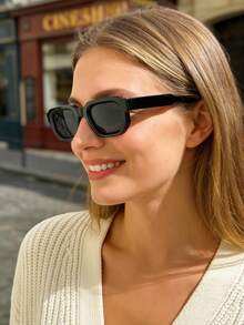 1副男女通用黑色方形休闲复古Y2K极简时尚眼镜，适合度假佩戴 - 黑色 - 查看 3