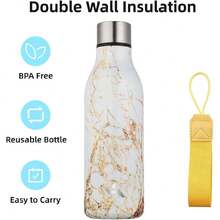 - Botella de agua aislada de acero inoxidable de 18 onzas, doble pared, a prueba de fugas, apto para lavavajillas, frío 24 horas, caliente 12 horas, color mármol-ámbar,37495043 - Lavado ligero - Ver 5