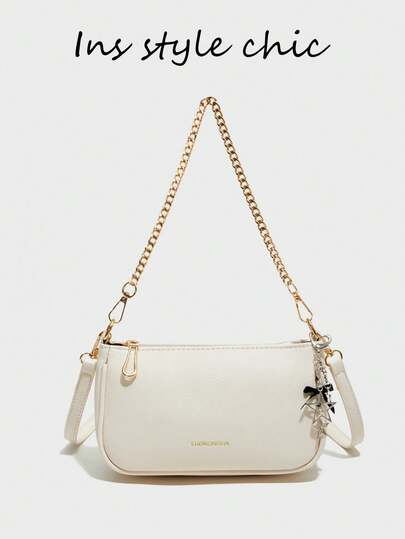 This Brand New Fashionable And Classic Shoulder Bag Is Made Of Waterproof PU Material, Featuring An M-Shaped Print, Metal Chain Decoration, And A Metal Star Pendant. This French Handheld/Shoulder Bag Is An Ideal Choice For Shopping.